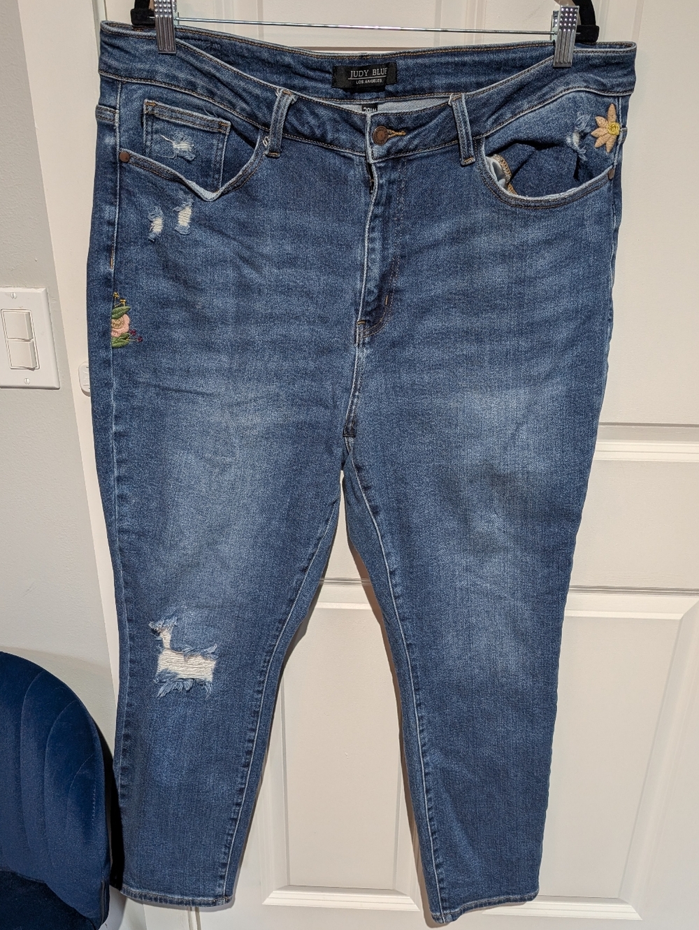 judy blue floral embroidered skinny straight leg jeans sz 20w